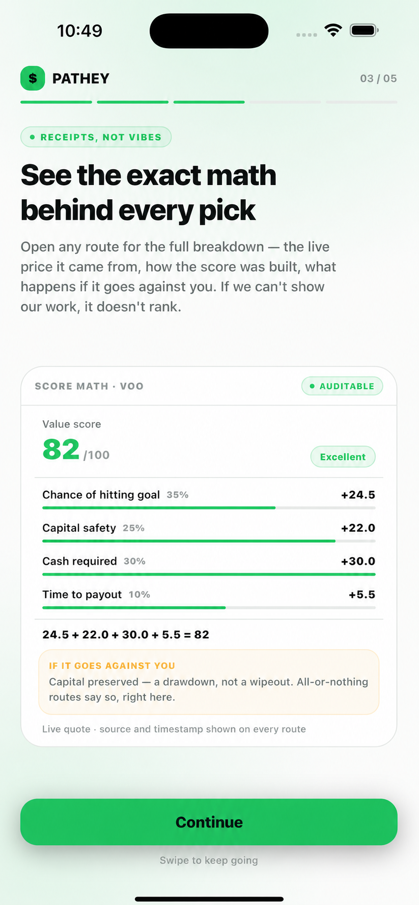 Pathey score breakdown showing the math behind a route